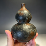Full‑Carved Fu‑Lu Gourd Nixing Pottery Ornament Vase