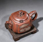 Nixing Clay Square Teapot, Pixiu Knob & Landscape Relief Carving - Image 3