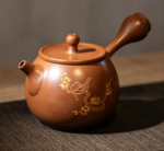 Fully handmade gold-painted side-handle Nixing clay pottery