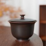 Non-hot-to-touch San Cai Gaiwan Set, Guangxi Qinzhou Nixing Pottery Teapot with Full Holes, Built-in Filter, Tea-Strainer-Free Gaiwan