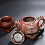 Nixing Clay Square Teapot, Pixiu Knob & Landscape Relief Carving - Image 4