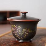Qinzhou Nixing Pottery Gaiwan with Hand Painted Peony & Wisteria